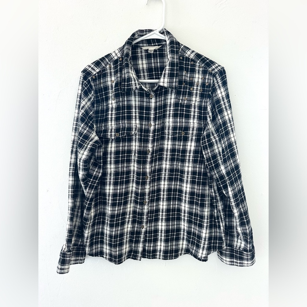 Lucky Brand Women’s Large (fits like M) Black & White Flannel Shirt